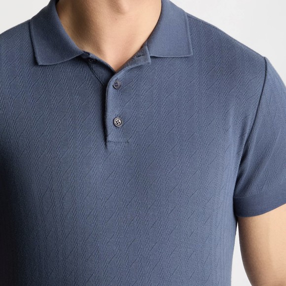 Remus Mens Blue Knitted Textured Polo Shirt main image