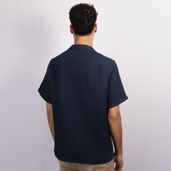 Portuguese Flannel Mens Blue Honeycomb Short Sleeve Shirt #4