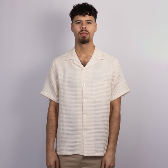 Portuguese Flannel Mens White Honeycomb Short Sleeve Shirt #2