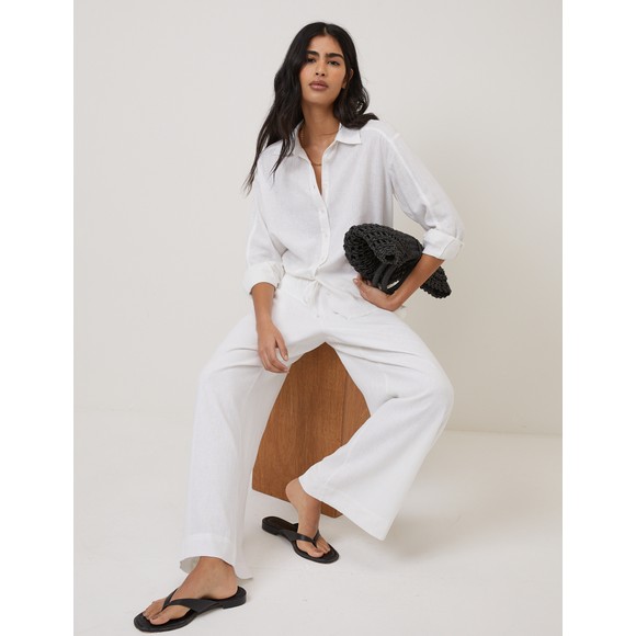 Nobody's Child Womens White Tadlow Linen Blend Low Waisted Trousers #4