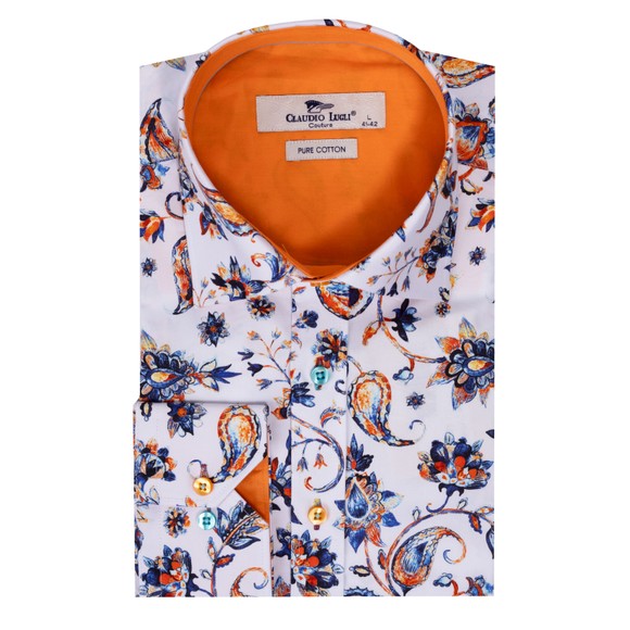 Claudio Lugli Mens White Paisley Floral Print Shirt
