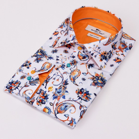 Claudio Lugli Mens White Paisley Floral Print Shirt