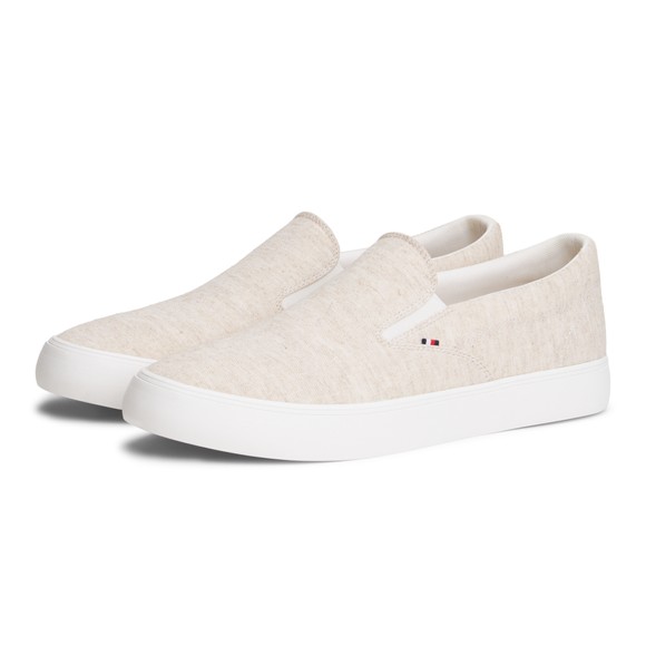 Tommy Hilfiger Mens Beige Linen Chambray Slip On Trainer main image