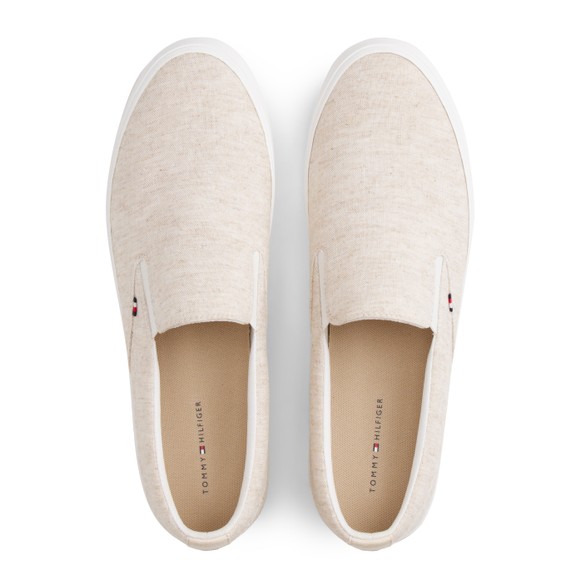 Tommy Hilfiger Mens Beige Linen Chambray Slip On Trainer main image