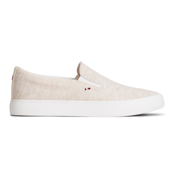 Tommy Hilfiger Mens Beige Linen Chambray Slip On Trainer