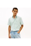 Tommy Hilfiger Mens Green Light Oxford Solid Short Sleeve Shirt