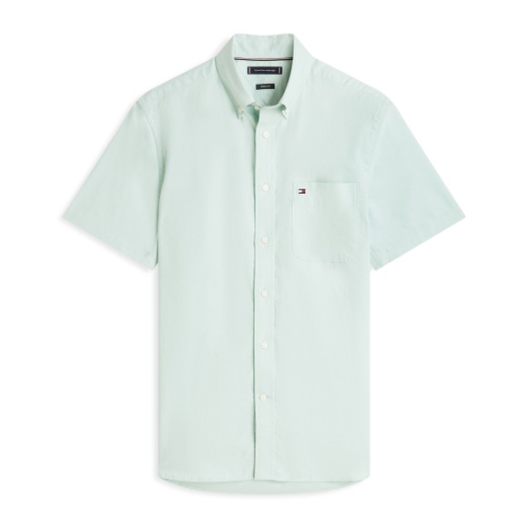 Tommy Hilfiger Mens Green Light Oxford Solid Short Sleeve Shirt