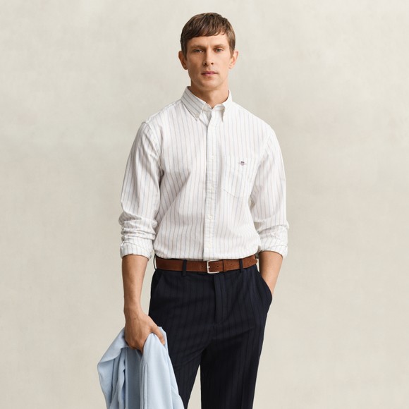 Gant Mens White Oxford Stripe Shirt