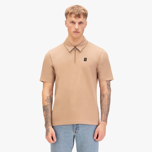 Luke 1977 Mens Beige Euphonic Modal Zip Polo Shirt