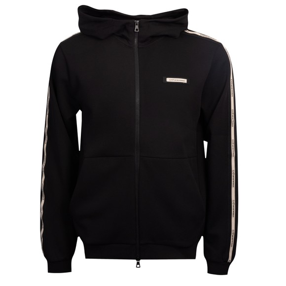 EA7 Emporio Armani Mens Black Interlock Full Zip Hooded Sweatshirt