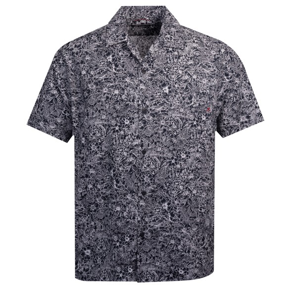 Replay Mens Blue Flower Print Poplin Short Sleeve Shirt