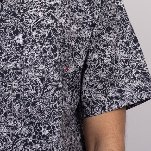 Replay Mens Blue Flower Print Poplin Short Sleeve Shirt main image