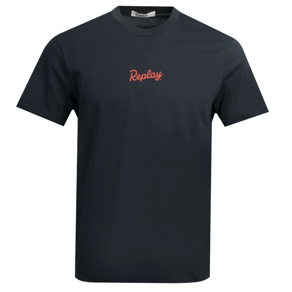 Replay Mens Blue Front and Back Logo Print T-Shirt