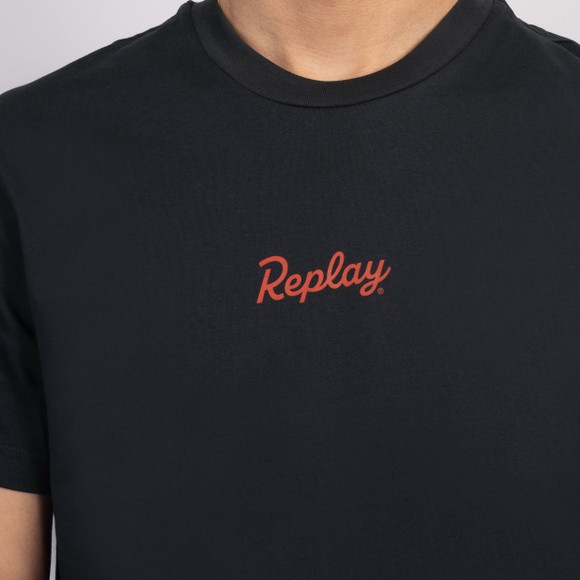 Replay Mens Blue Front and Back Logo Print T-Shirt main image