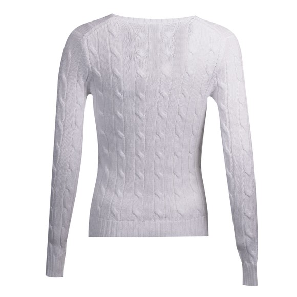 Polo Ralph Lauren Womens White Cotton Cable V-Neck Jumper #3