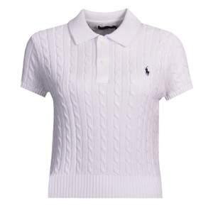 Cable Knit Cotton Cropped Polo Shirt