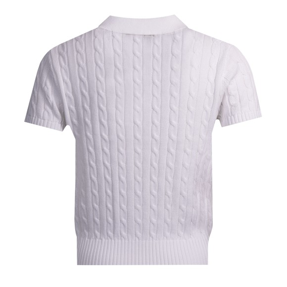 Polo Ralph Lauren Womens White Cable Knit Cotton Cropped Polo Shirt #3
