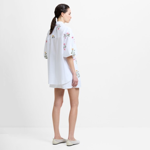 French Connection Womens Beige Cambria Cotton Floral Embroidered Puff Sleeve Shirt #4