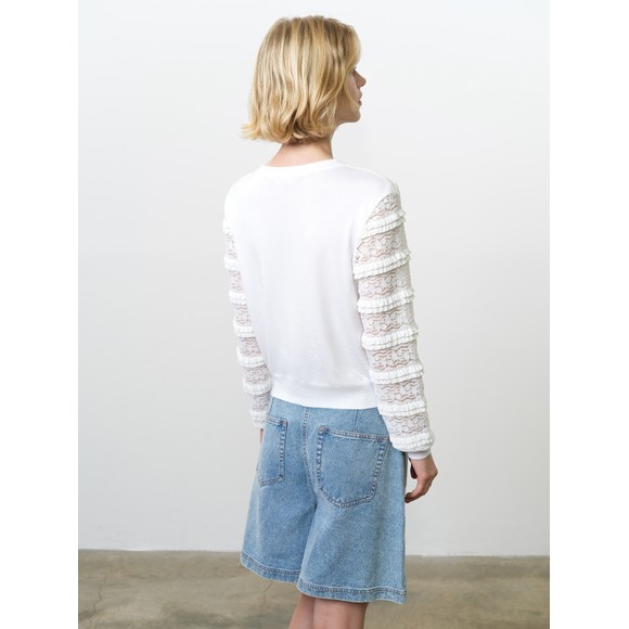 French Connection Womens White Krista Lace Mix Cardigan #3