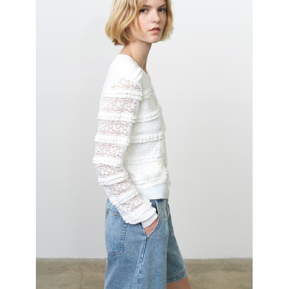 French Connection Womens White Krista Lace Mix Cardigan #4