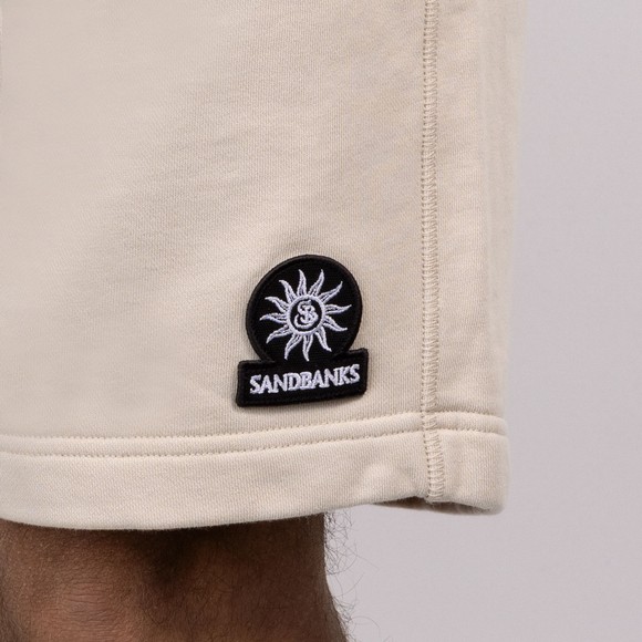 Sandbanks Mens Beige Badge Logo Zip Pocket Sweatshorts #3