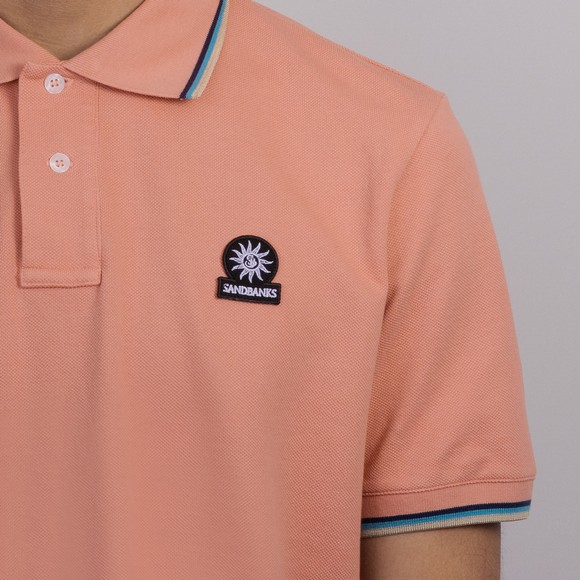 Sandbanks Mens Pink Tipped Badge Logo Polo Shirt #3
