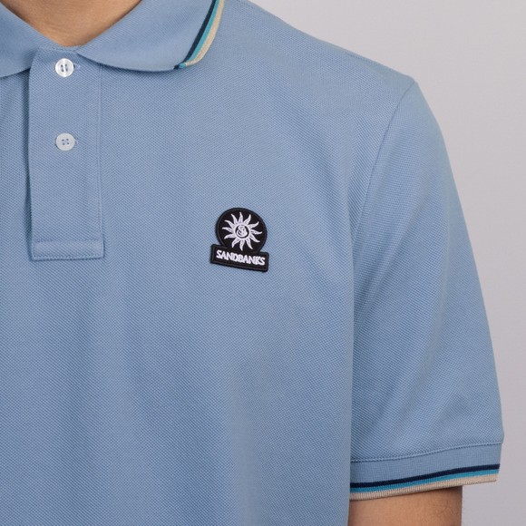 Sandbanks Mens Blue Tipped Badge Logo Polo Shirt #3