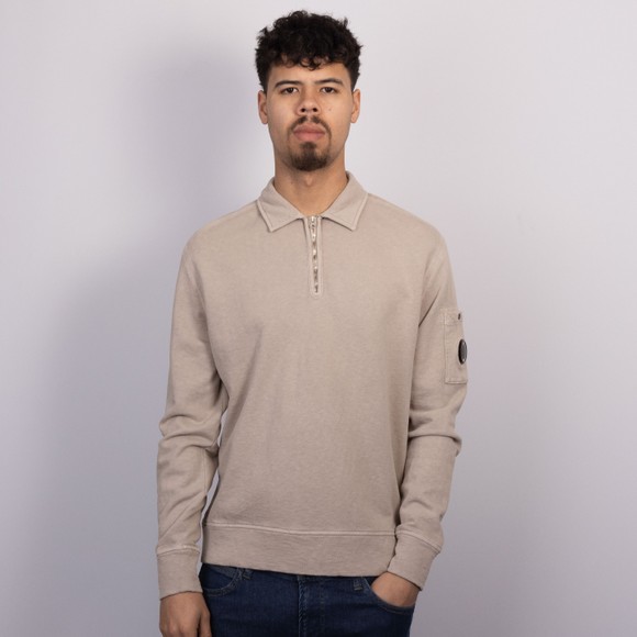 C.P. Company Mens Beige Malfile Fleece Lens Half Zip Sweatshirt #3