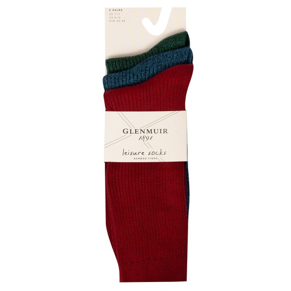 Glenmuir Mens Red 3 Pack Bamboo Fibre Leisure Socks main image