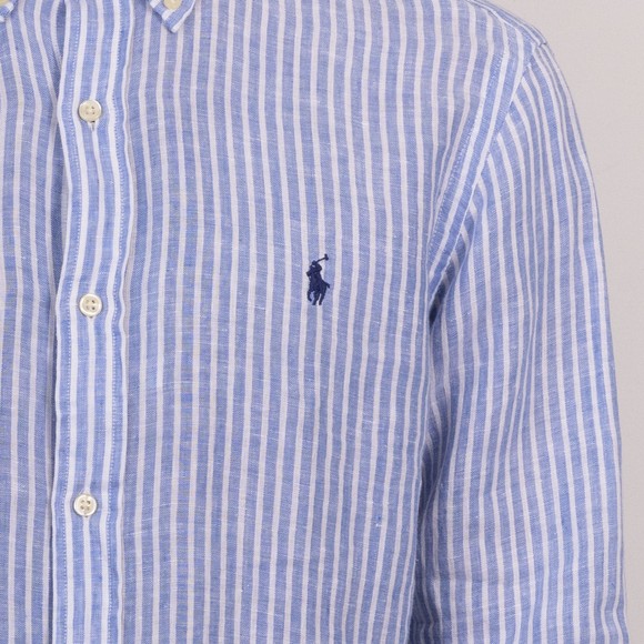 Polo Ralph Lauren Mens Blue Custom Fit Button Down Linen Shirt #3