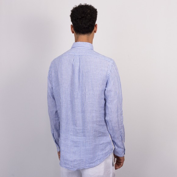 Polo Ralph Lauren Mens Blue Custom Fit Button Down Linen Shirt #4