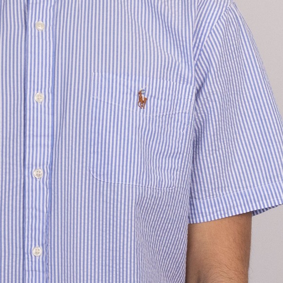 Polo Ralph Lauren Mens Blue Seersucker Short Sleeve Shirt #3