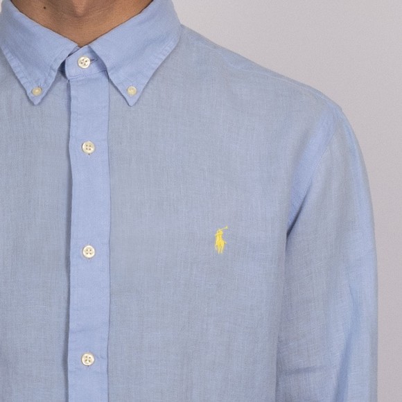 Polo Ralph Lauren Mens Blue Custom Fit Button Down Linen Shirt #3