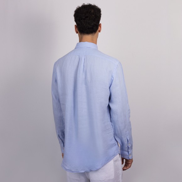 Polo Ralph Lauren Mens Blue Custom Fit Button Down Linen Shirt #4