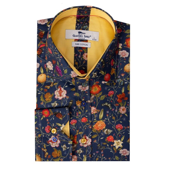 Claudio Lugli Mens Yellow Floral Shirt