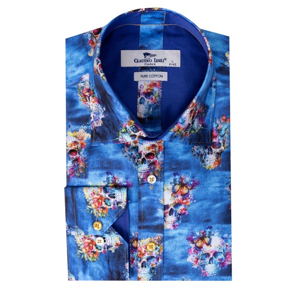 Claudio Lugli Mens Blue Skulls Shirt