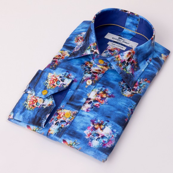 Claudio Lugli Mens Blue Skulls Shirt