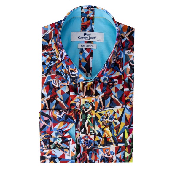 Claudio Lugli Mens Blue Ballroom Dancing Shirt
