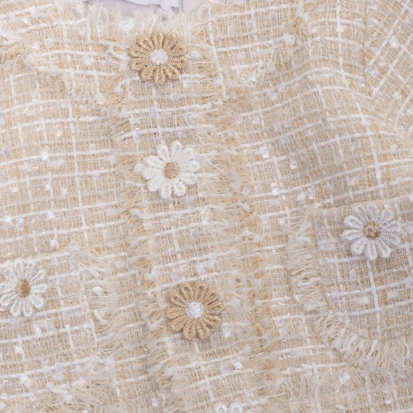 Deolinda Girls Off-White Flower Detail Sparkly Tweed Jacket #3