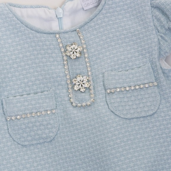 Deolinda Girls Blue Crystal Detail Twill Dress #3
