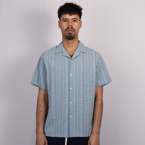 Portuguese Flannel Mens Blue Prana Seersucker SS Shirt #2