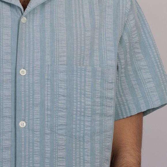 Portuguese Flannel Mens Blue Prana Seersucker SS Shirt #3