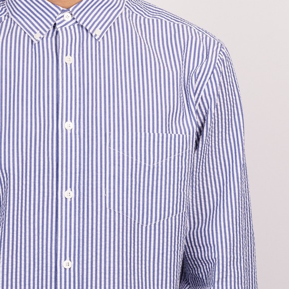 Portuguese Flannel Mens Blue Atlantico Stripe Seersucker Shirt #3