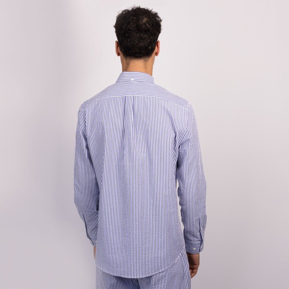 Portuguese Flannel Mens Blue Atlantico Stripe Seersucker Shirt #4