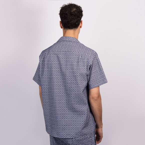 Portuguese Flannel Mens Blue Abstract Tile Seersucker SS Shirt #4