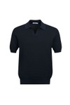 Gran Sasso Mens Blue Bubble Texture Open Neck Polo Shirt