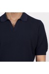 Gran Sasso Mens Blue Bubble Texture Open Neck Polo Shirt