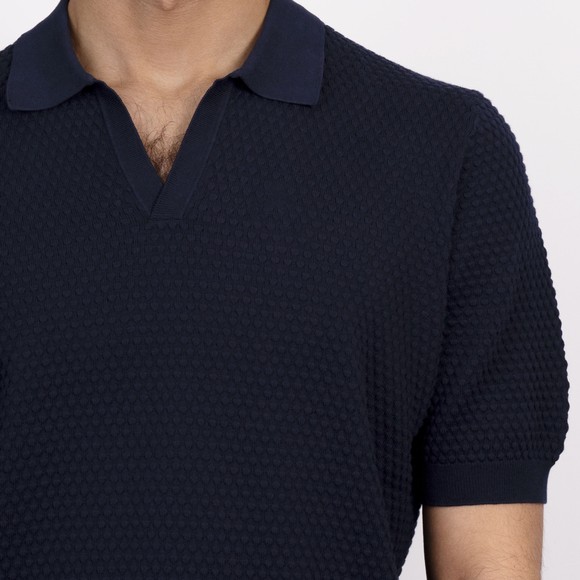 Gran Sasso Mens Blue Bubble Texture Open Neck Polo Shirt main image