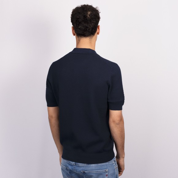 Gran Sasso Mens Blue Bubble Texture Open Neck Polo Shirt main image