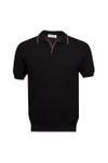 Gran Sasso Mens Black Textured Open Neck Polo Shirt